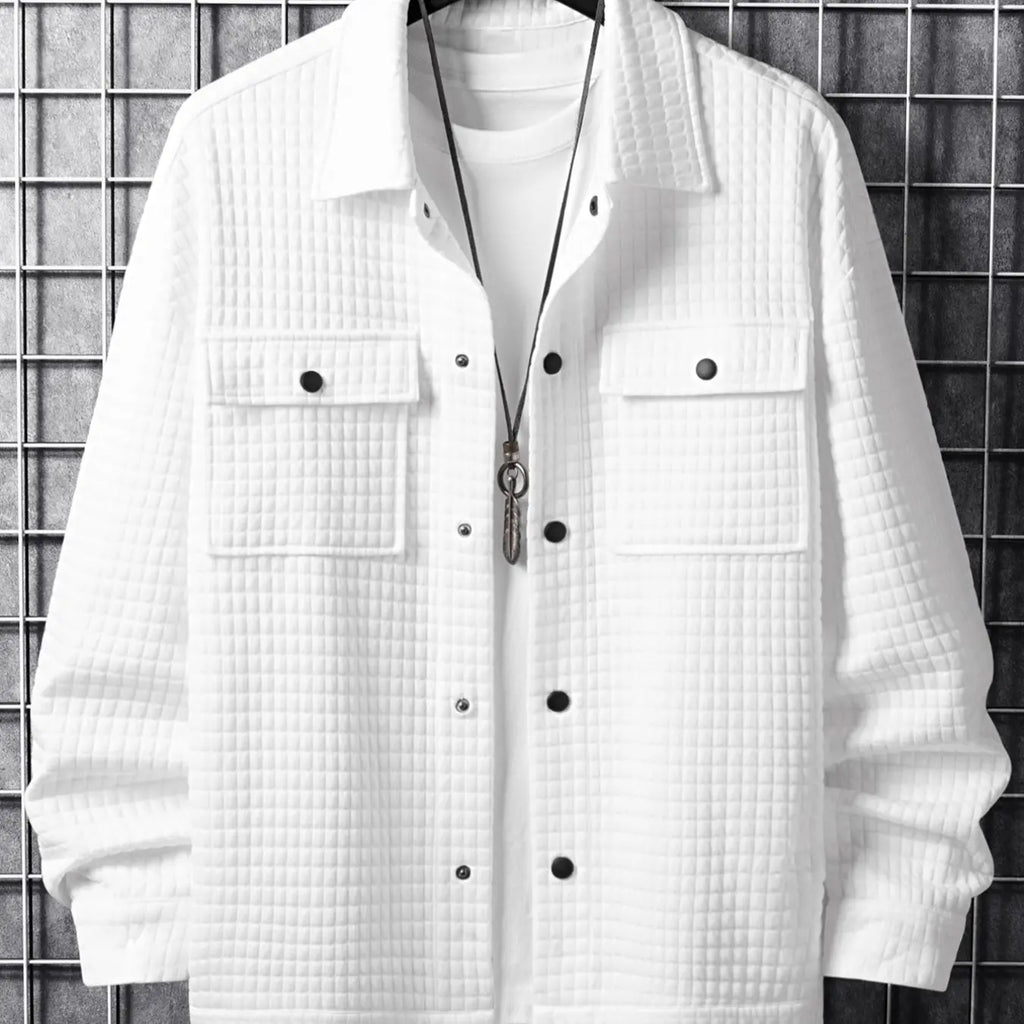 Red Waffle Textured Button Front Shirt Jacket
