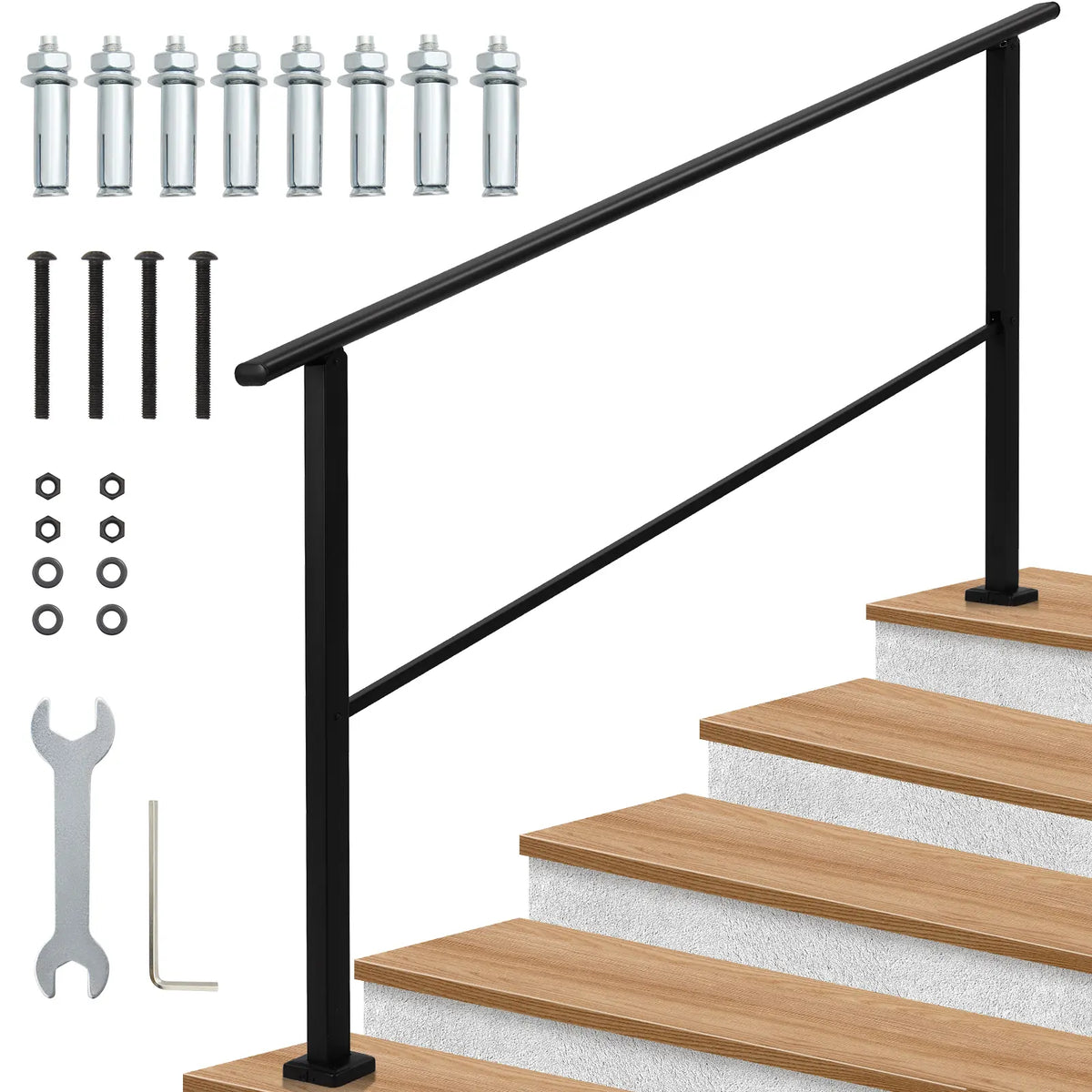 Black Steel Stair Handrail Kit with Mounting Hardware