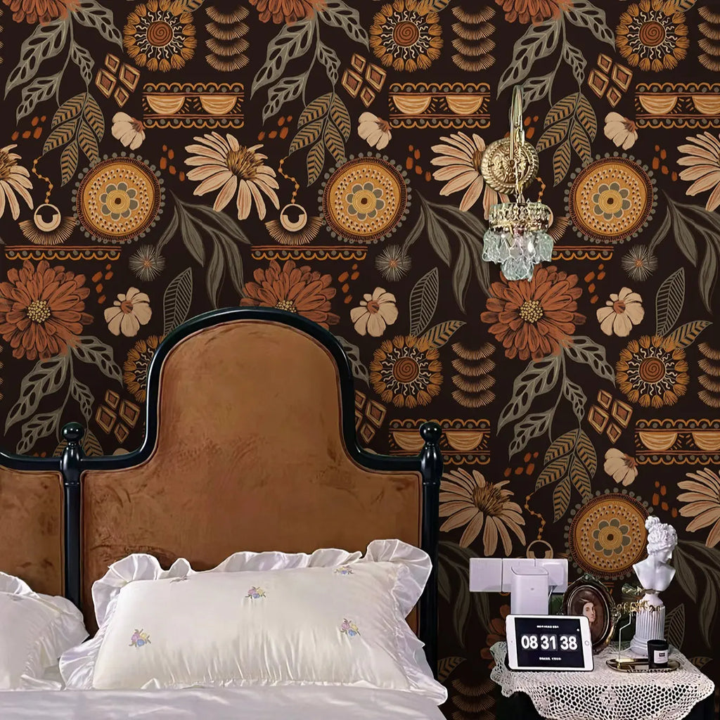 Dark Botanical Floral Peel and Stick Wallpaper