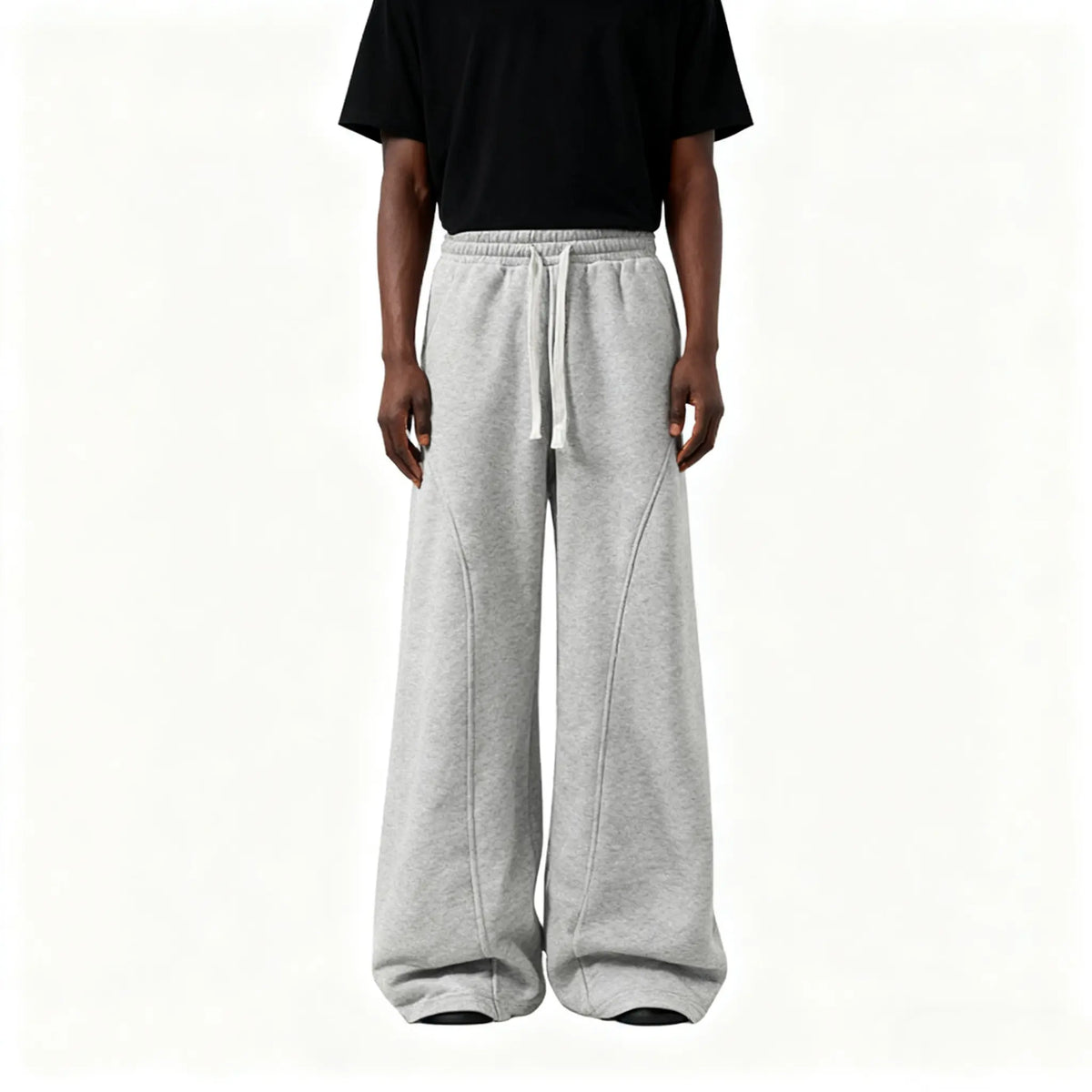 Light Grey Wide-Leg Drawstring Sweatpants