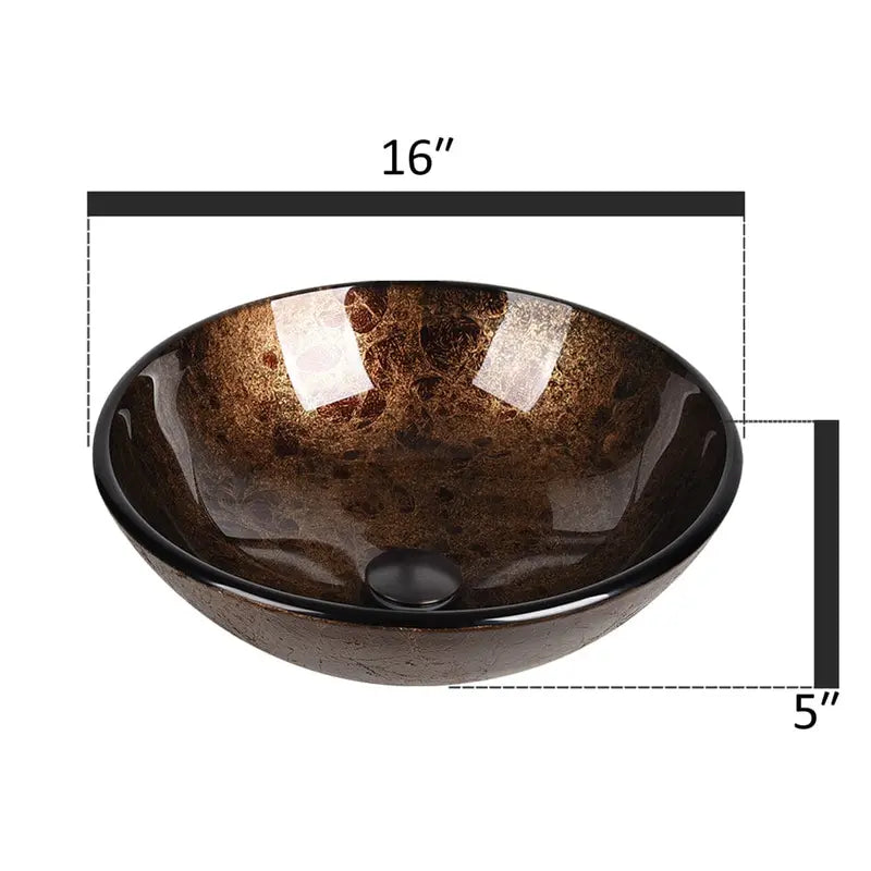 Round Brown Glass Vessel Sink with Faucet