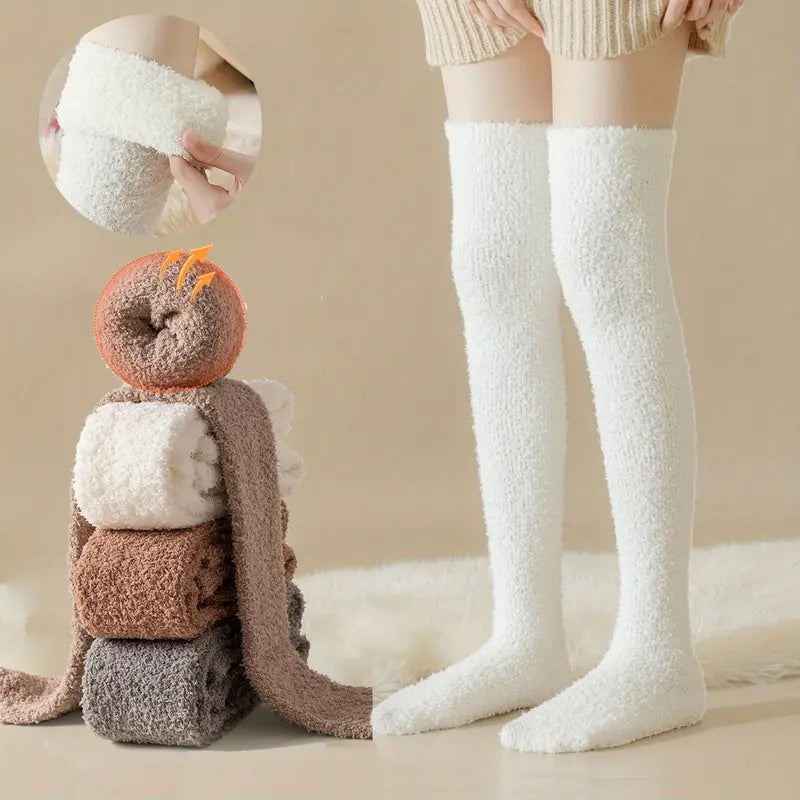 Fluffy Over-the-Knee Socks in Neutral Shades