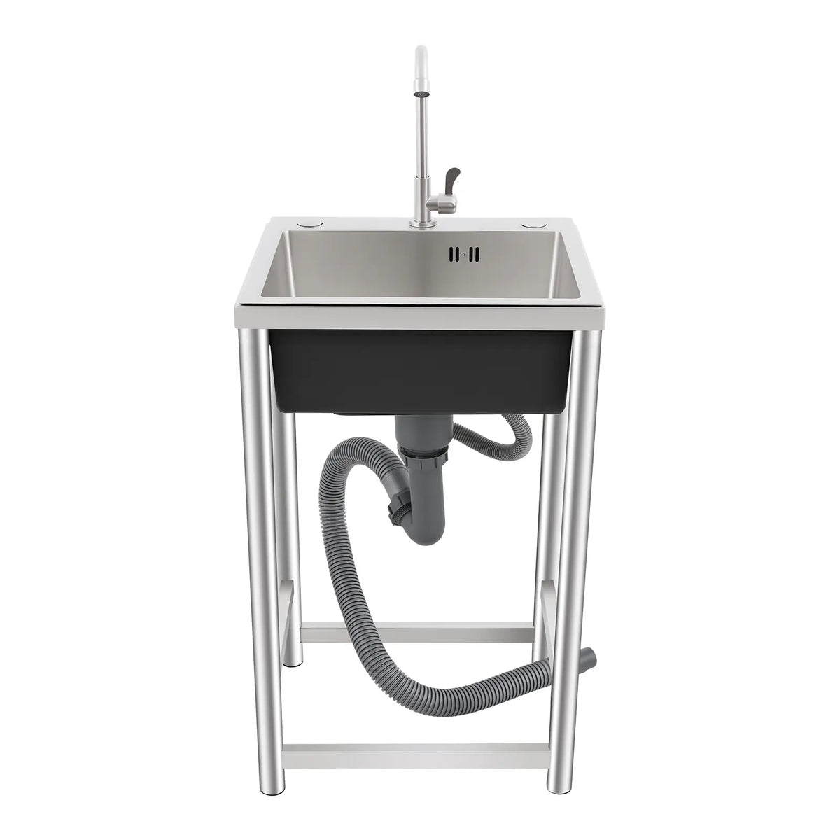 Freestanding Stainless Steel Sink with Tall Faucet