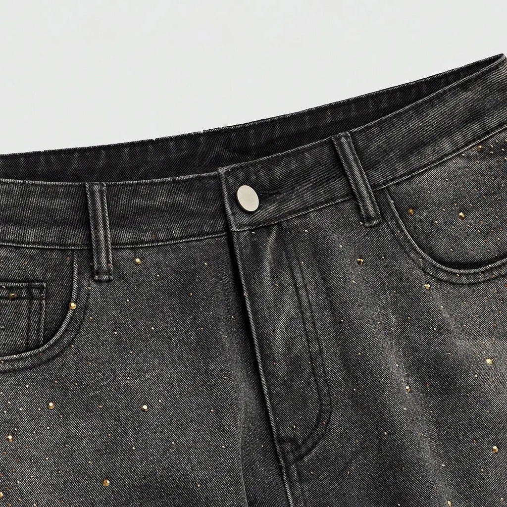 Faded Black Straight Jeans with Glitter Accents