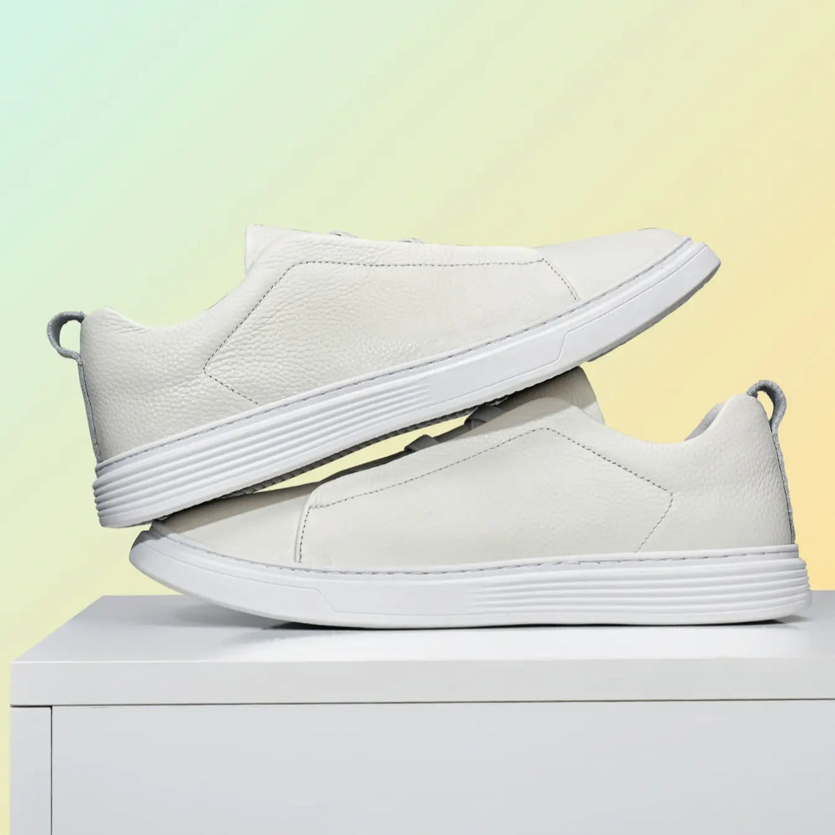 White Leather Low Top Slip-On Sneakers