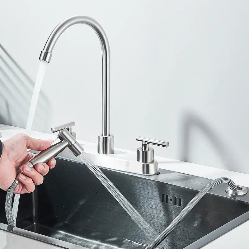 Brushed Nickel Gooseneck Kitchen Faucet with Side Sprayer