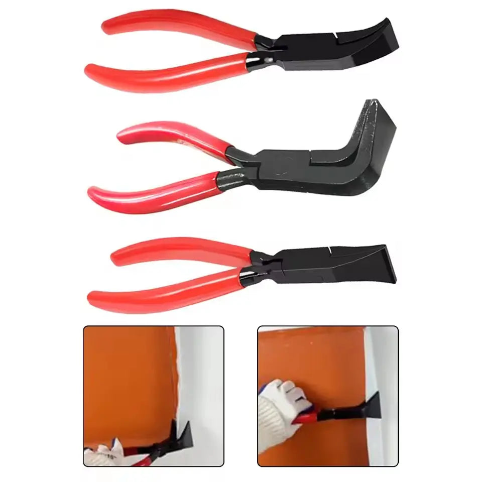 Three Bent-Jaw Sheet Metal Pliers with Red Handles