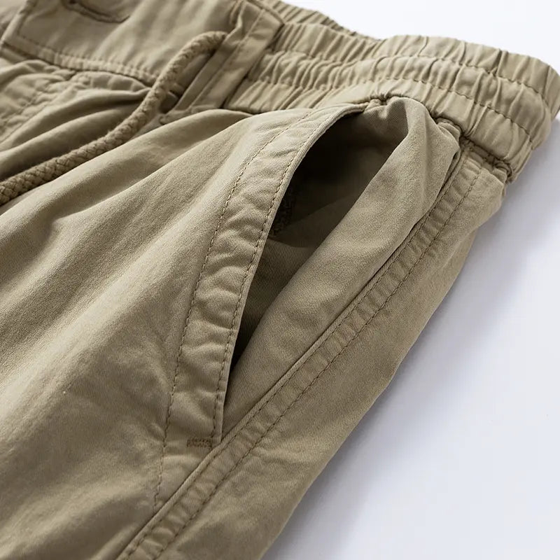 Khaki Cotton Cargo Pants with Side Pockets