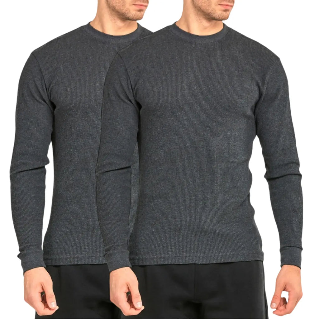 Charcoal Waffle Knit Long Sleeve Crew Shirts