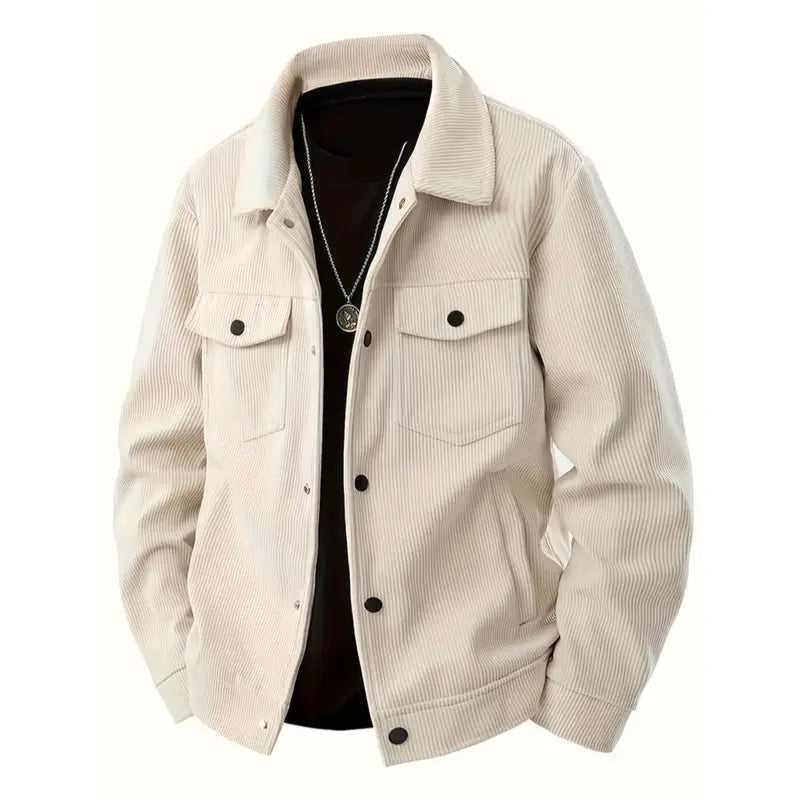 Corduroy Button-Front Jacket with Chest Flap Pockets