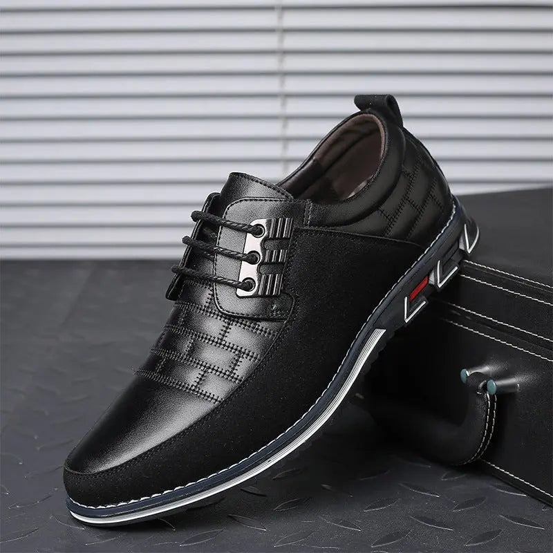 Black Leather Lace-Up Casual Shoes