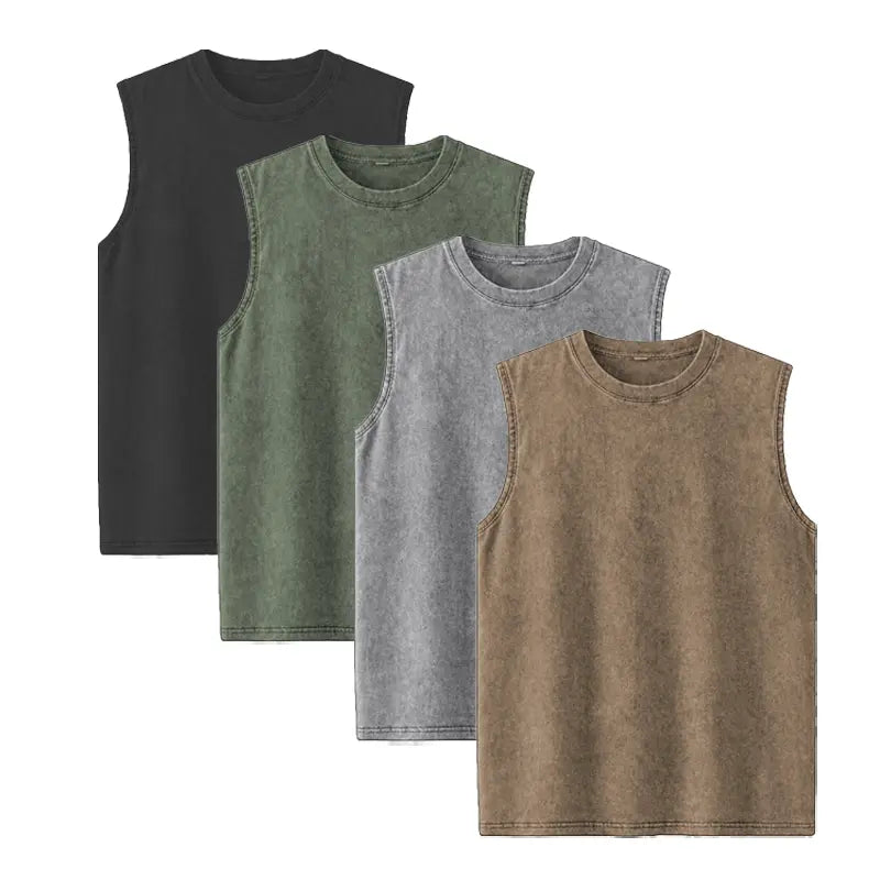Acid Wash Cotton Sleeveless Tank Tops Four Colors