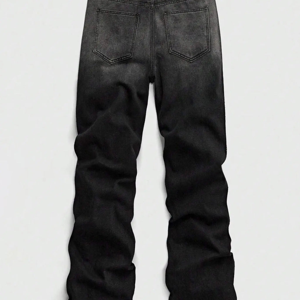 Faded Black Straight Jeans with Glitter Accents