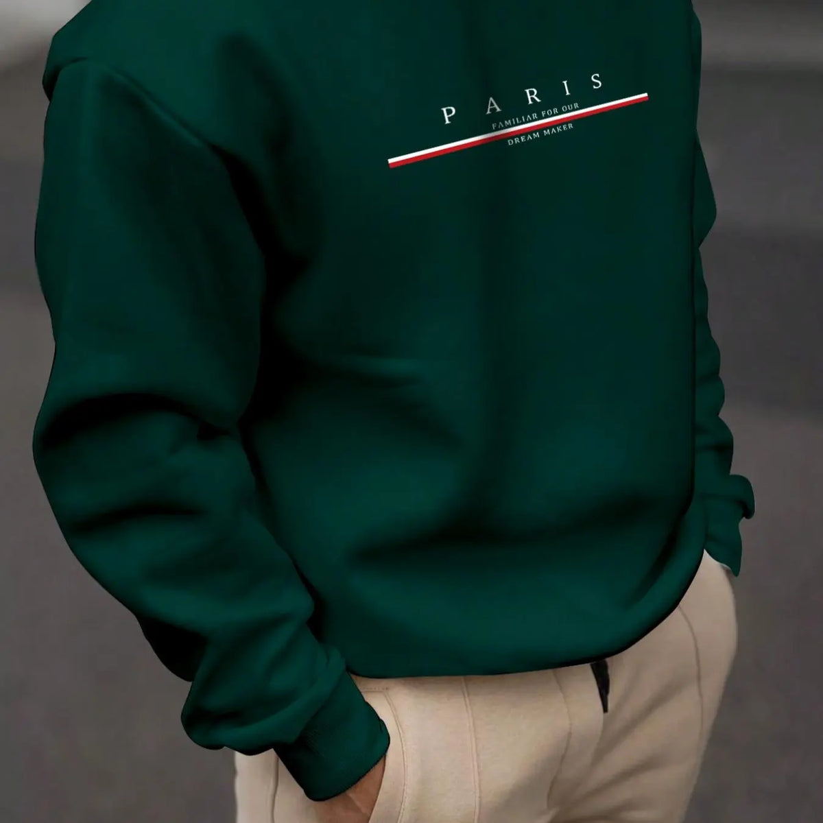 Cream Crew Neck Pullover Sweatshirt with Chest Print